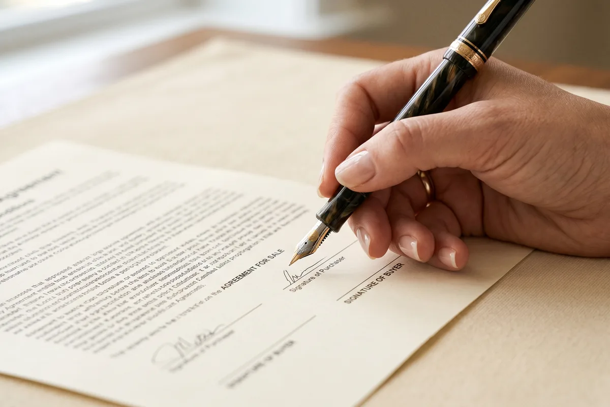 A pen reviewing a Queensland property contract close up